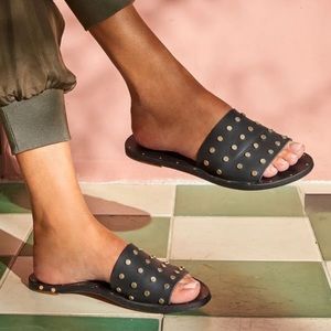 Beek Mockingbird Studded Slides, best seller for the brand. Dress up or down.